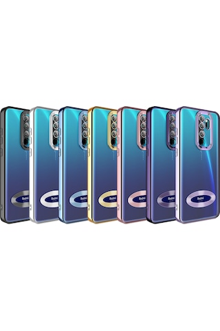 Xiaomi Redmi Note 8 Pro Kılıf Kamera Korumalı Logo Gösteren Zore Omega Kapak Gümüş
