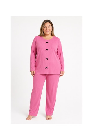 Sleeproom Büyük Beden Kadın Kaşkorse Mevsimlik Pembe Pijama Takımı