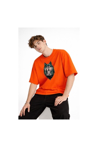 Misa Tahtakale Wolf - Oversize Erkek Tişört Turuncu Çok Renkli