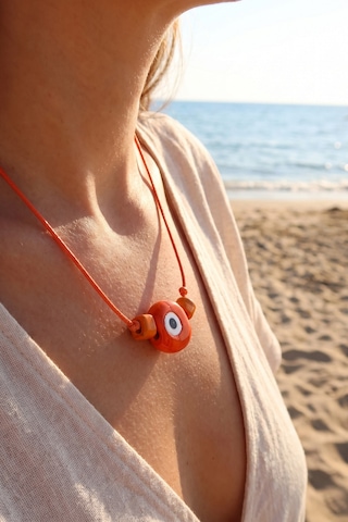 Handmade Bohem Turuncu Nazar Kolye - Ebj260822w46269 Renkli