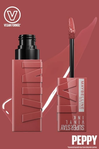 Maybelline New York Super Stay Vinyl Ink Uzun Süre Kalıcı Likit Parlak Ruj 115 Peppy + Mini Sky High Cosmic Black Maskara