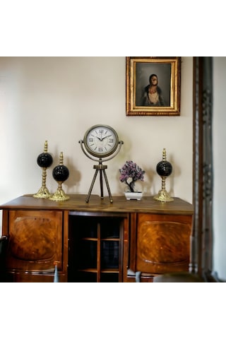 Eskitme Metal Ofis Salon Otel Ayaklı Masa Saati 45 Cm M28