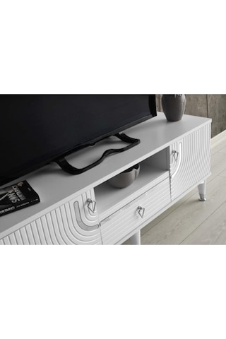 110 CM ART MDF MEBRAN KAPAK TV SEHPASI BEYAZ - GÜMÜŞ