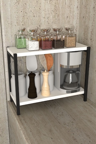 Aju Tezgah Üstü Raf Masaüstü Ayaklı Organizer Mutfak Banyo Düzenleyici Baharatlık Kitaplık Yüksek Raflı Beyaz