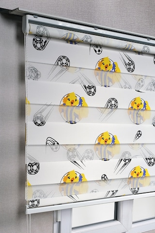 Fenerbahçe Taraftar Kanarya Desenli Genç Odası Zebra Stor Güneşlik Perdeler Beyaz