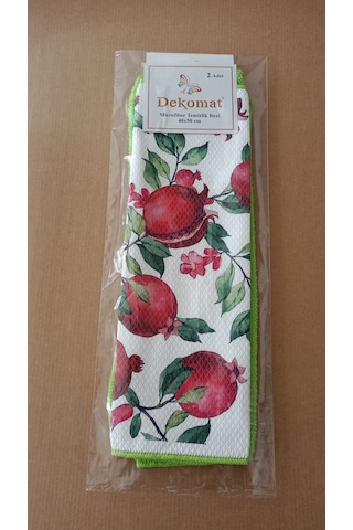 Microfiber Temizlik Bezi 40x50 Cm 2 Adet Nar Çiçeği Bir Adet Baskılı Bir Adet Naturel Yeşil