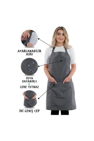 2 Adet Simple Ayarlanabilir Askılı Mutfak Önlüğü Füme