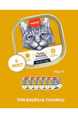 Wanpy Kedi 40g 6'lı Ton Balıklı & Tavuklu Alutray Yaş Mama