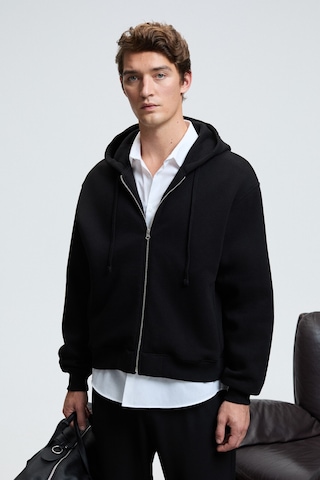 Grımelange ASHBY Erkek Kapüşonlu Fermuarlı Cepli Kordonlu Regular Fit Siyah Sweatshirt