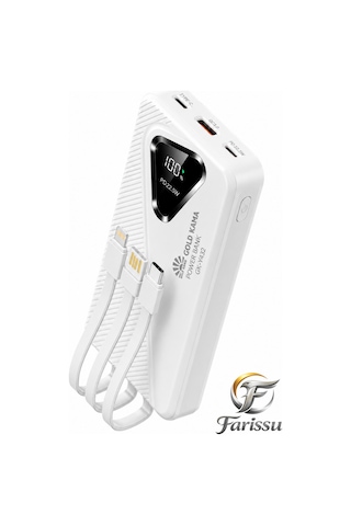 20000mah Power Bank 22.5w Süper Hızlı Şarj Type-c Lightning Dahili Kablolu Dijital Göstergeli Gri