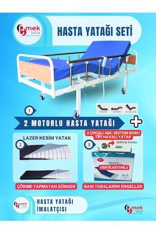 2 Motorlu Mdf Başlıklı Tabanca Korkuluklu Hasta Karyolası Takımı
