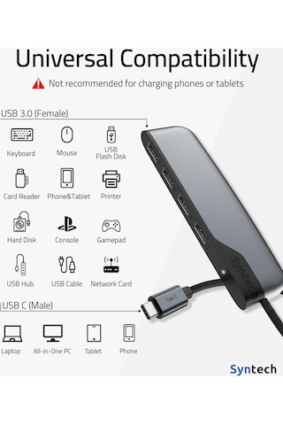 4 Port Usb-c To Usb Hub Type-c Usb 3.0 Çoklayıcı Laptop, Macbook, İpad Ve Pc Uyumlu