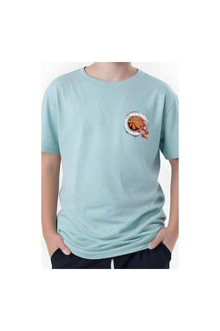 Panios Kids Basketball Baskılı Erkek Çocuk Kısa Kollu Tişört Mint Yeşili