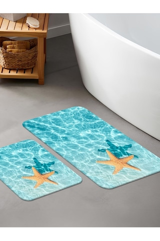 Dijital Baskılı Yıkanabilir Kaymaz Taban 2li Banyo Halısı Paspas Klozet Takımı 5088b