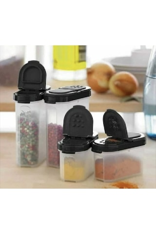 Siyah Kapak Baharatcık Set 4 Lü Şeffaf