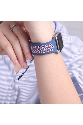 Microsonic Apple Uyumlu Watch 6 44Mm Sport Band Kordon Lacivert Siyah