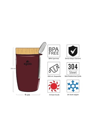 Igloo Bamboo Yemek Termosu 500ml-bordo Renkli