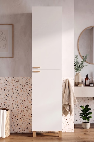 Robin Home Porto 2 Kapaklı Ahşap Ayaklı Çok Amaçlı Banyo Boy Dolabı Havluluk Düzenleyici Beyaz