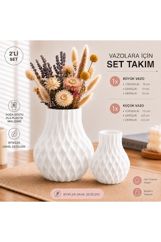 Modern Dekoratif Beyaz Vazo 15 Cm 3d Dokulu Çiçek Vazosu Pla Plastik Saksı Ve Kuru Çiçek Vazosu Ev Ofis Salon Dekoru