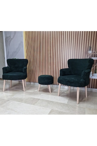 Azra Mobilya 3lü Koltuk Seti Berjer - Tekli Koltuk - Puf Seti - Cafe - Balkon - Ofis Mobilyası Yeşil