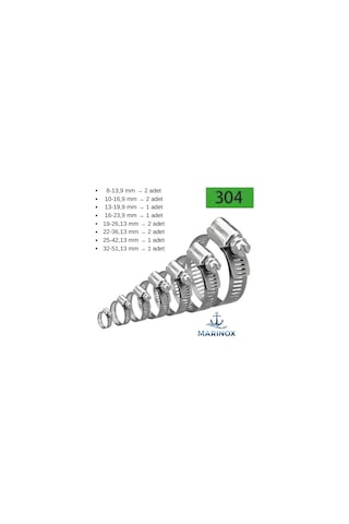 Paslanmaz Hortum Kelepçesi - Karışık Marine Set 12 Parça 8-51 Mm