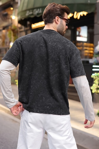 Madmext Siyah Baskılı Batik Desen Erkek Tişört E7194