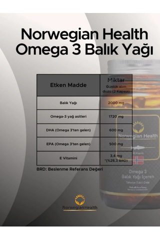 Norwegian Health Omega 3 1000 MG Somon&Morina Balık Yağı 4 x 60 Kapsül﻿﻿