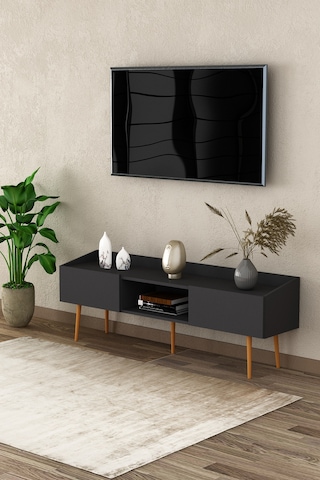 Asra Trend Tv Ünitesi Tv Sehpası T-28 %100 MDF Ayaklı Modern Medya Ünitesi Antrasit