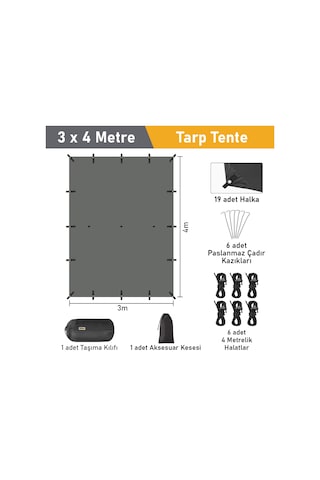 Haegs Tarp Gölgelik Tente, Taşınabilir Örtü Branda Çok İşlevli Outdoor Açık Hava Kamp Seyahat Tente Branda Güneşlik Karavan Tente Yan Çadır Gölgelik - 300x400 Cm - Siyah