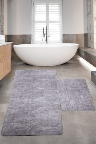 Nova Gri Büyük Ebat 80x150 + 50x80 Cm 2'li Banyo Halısı Paspası Gri