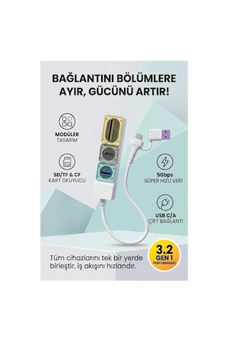 Usb Hub Type-c Usb 3.0 Çoklayıcı Sd Micro Sd Kart Okuyucu 5gbps Usb 3.2 Gen1