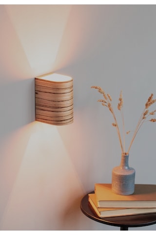 Bombe Kenarlı Yansıtma Tasarıml Çift Yön Ahşap Salon Duvar Aplik Sarı