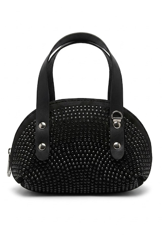 Vellabags Siyah Taşlı Çift Saplı Kadın El Çantası Abiye & Günlük Şıklık Siyah - Gümüş