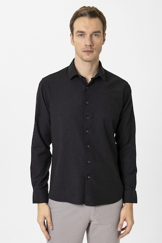 Süvari Siyah Slim Fit Düz Klasik Yaka Gömlek-34083 Siyah