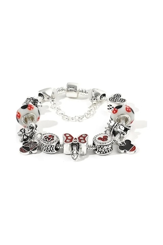 Yeni Tarz ,disney Mickey Minnie Mouse Temalı , Sevgi Charmlı Bileklik, Ahşap Kutu İçerisinde Gümüş Gümüş