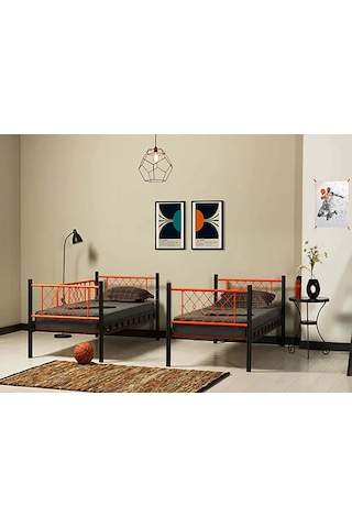 Dzgn Home Metis Genç Çocuk Yatak Odası Metal Ranza Ve Karyola - 90 X 190 Cm - Turuncu 90 x 190 CM