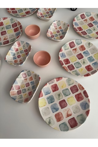 Takım Kahvaltı Colors 12 Parça 6 Kişilik Desenli
