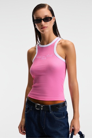 Ethıquet Selmıra Kadın Nakışlı Halter Yaka Slim Fit Kolsuz Pembe Atlet