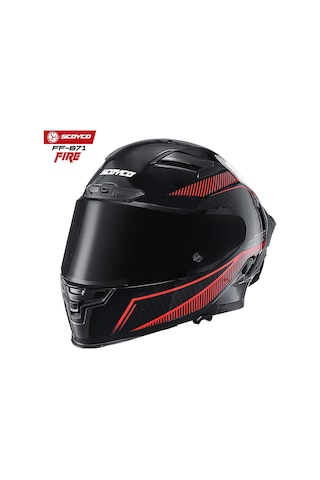 Scoyco FF-871 Fire Güneş Vizörlü Siyah Camlı Kapalı Kask Kırmızı - Siyah