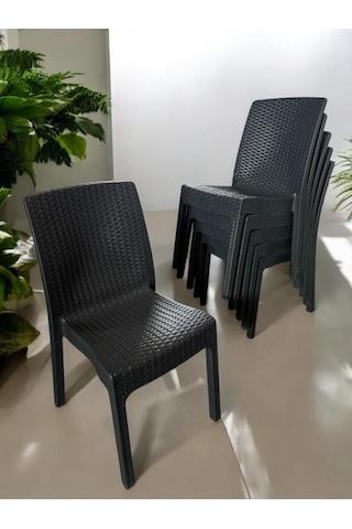 6 Adet Kolsuz Rattan Sandalye Antrasit Antrasit