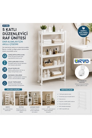 Urve Ur-3588 Rafty 5 Katlı Tekerlekli Sepet Organizer Raf Ünitesi 465x145x850 Mm Diğer
