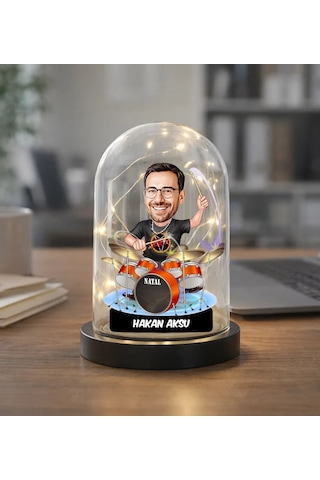 Bk Gift Kişiye Özel Erkek Baterist Karikatürlü Led Işıklı Cam Fanus Biblo -1, Ev Hediyesi, Sevgiliye-arkadaşa Hediye Kobitmeyencom36865 Bk Gift