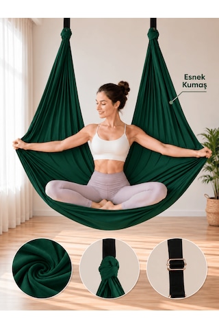 Beylini Yoga Hamağı Fly Salıncağı Yükseklik Ayarlanabilir Antigravity Esnek Askılı Denge Spor Aleti Pilates Fitness Denge Esneme Gerdirme Gelişim Yeşil