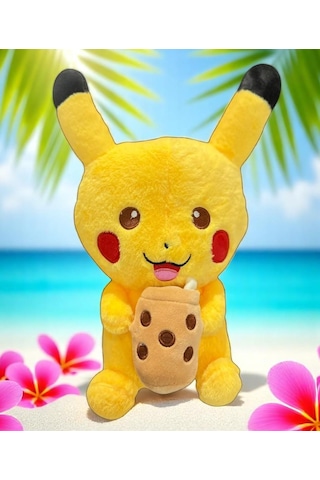 İthal Özel Dokulu Kumaş Pokemon Go Tatilci Pikachu Figür Peluş Oyuncak Uyku & Oyun Arkadaşı 32 Cm. Sarı