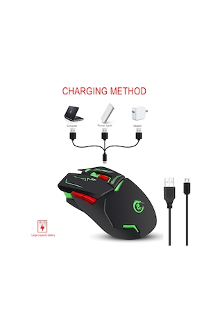 Kangvka X30 Siyah Kablosuz Mouse, 2.4g Bağlantı, 1200-2400 Dpı Ayarlanabilir, Renkli Solunum Işığı, 1200mah Şarj Edilebilir Pil, Abs Malzeme Optik
