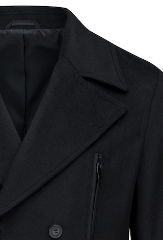Hatemoğlu Siyah Slim Fit Kruvaze Yünlü Kaşe Kaban