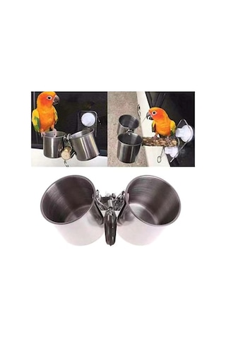 Pazly Kuş Su Besleyici Paslanmaz Çelik Ahşap Klipsli Bardak Seti