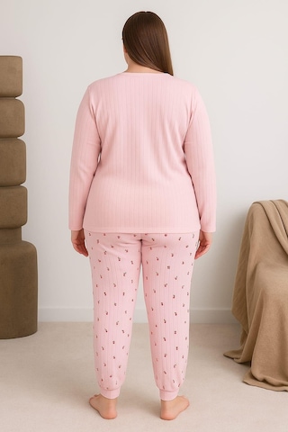 Kadın Büyük Beden Raporlu 0249 Pijama Takımı Pembe Pembe