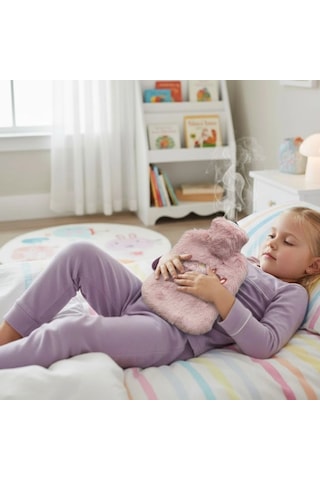 Mutlu Robot Hayvan Figürlü Pembe Peluş Sıcak Su Torbası 1 Lt Yumuşak Kılıf, Uzun Süre Sıcak Tutan Termal Su Torbası Çok Renkli