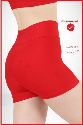 Kadın Kırmızı Yüksek Bel Toparlayıcı İç Göstermeyen Boxer Şort Deniz, Havuz & Günlük Kullanım İçin Kırmızı